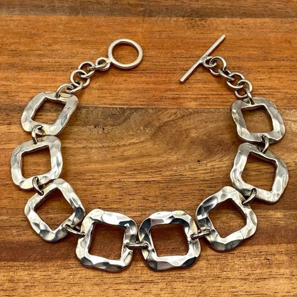 Sterling Silver Hammered Link Bracelet